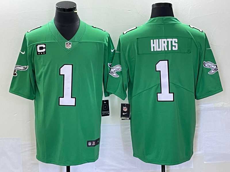 Mens Philadelphia Eagles #1 Jalen Hurts Grey With Patch Atmosphere Fashion Stitched Jersey